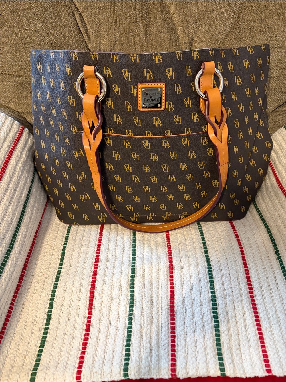 Dooney & Bourke Brown & Tan Signature Tote with Braided Handles